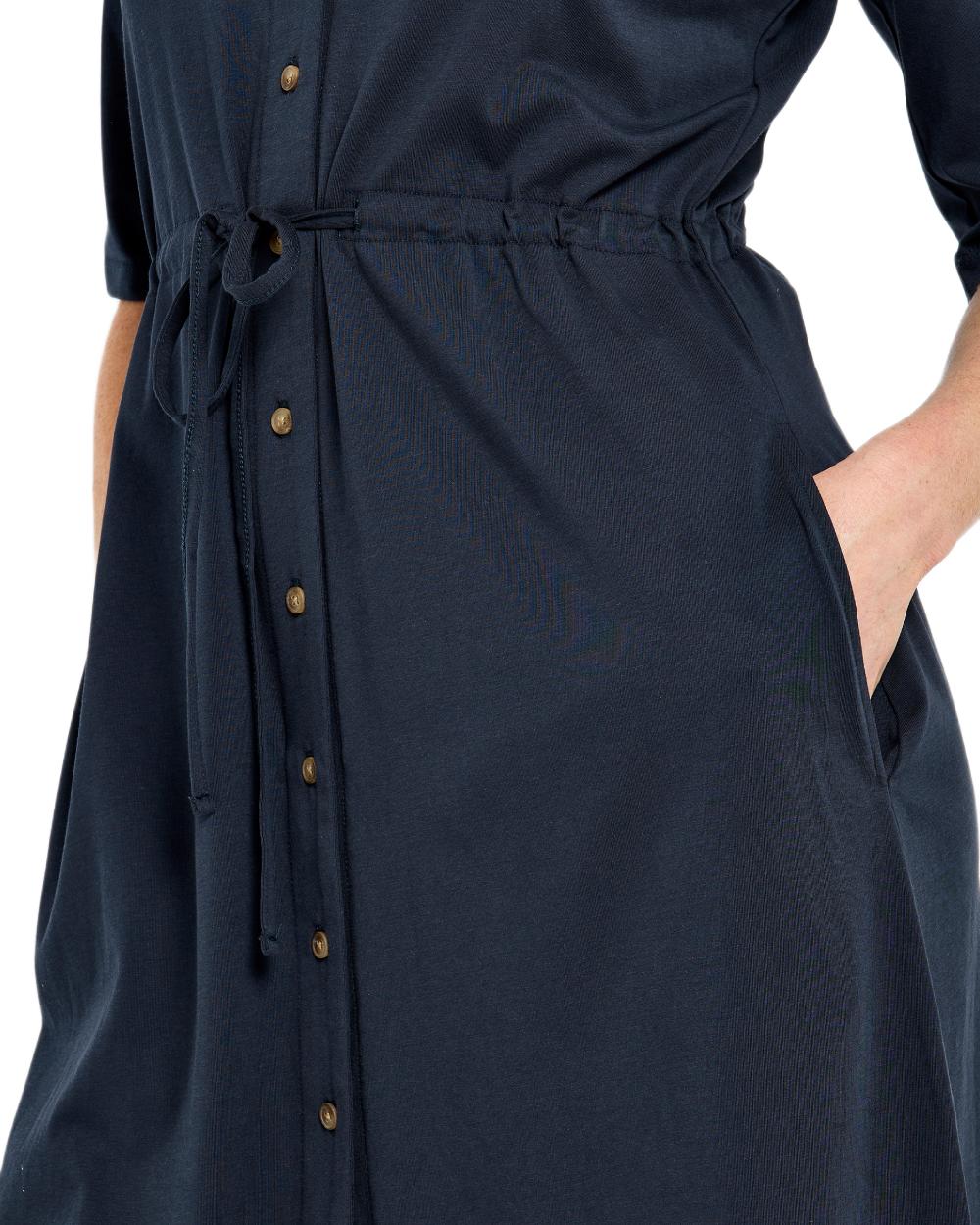 Navy coloured Dubarry Womens Hanlon Midi Length Shirt Dress on white background 