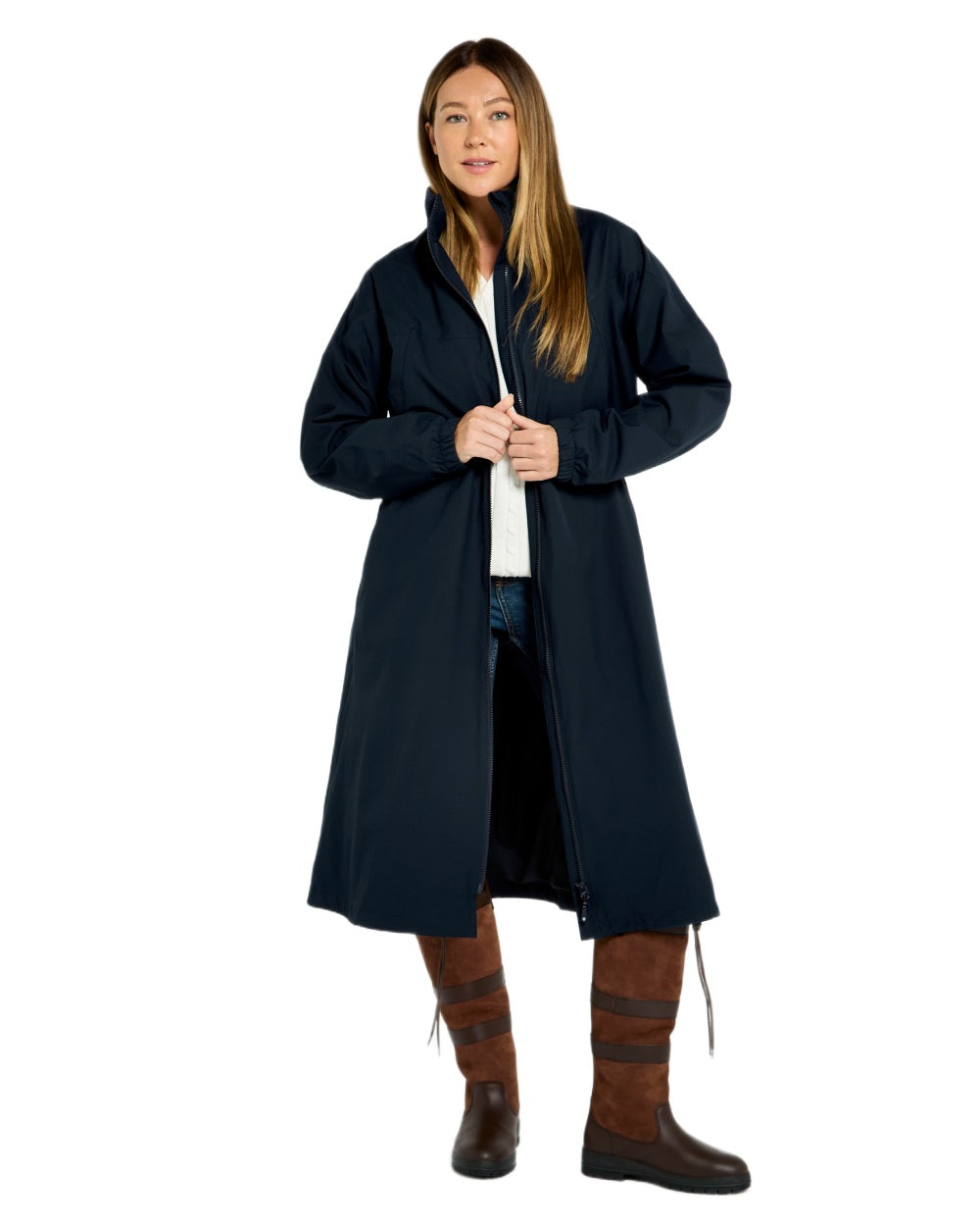 Navy coloured Dubarry Womens Sandycove Raincoat on white background 