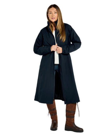 Navy coloured Dubarry Womens Sandycove Raincoat on white background 