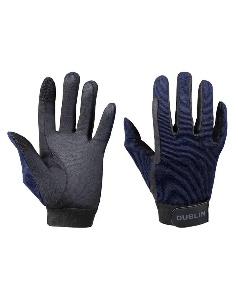 Navy Coloured Dublin All Seasons Riding Gloves II on white background 