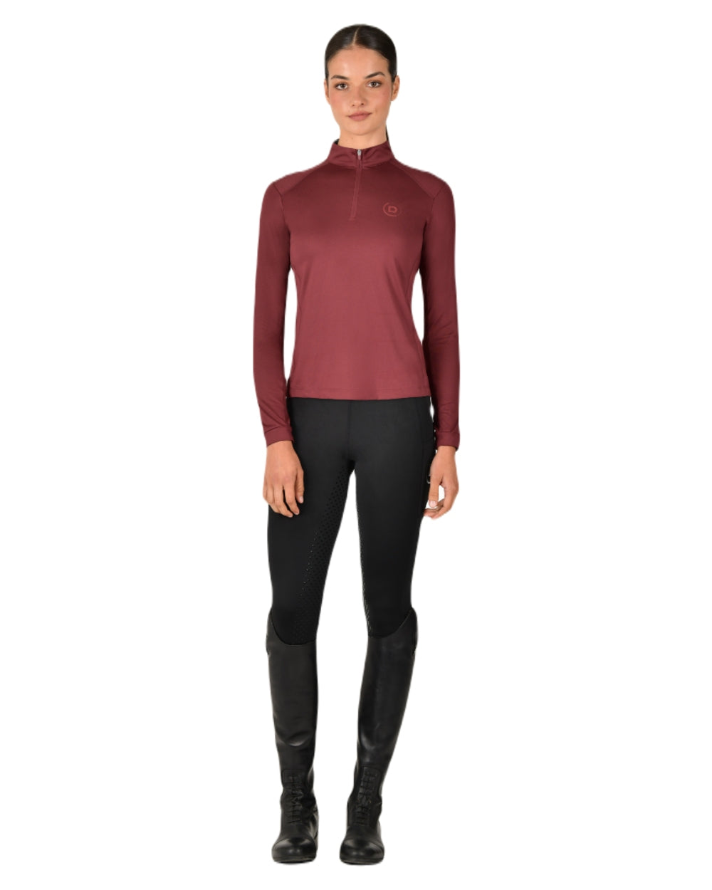 Cabernet coloured Dublin Breathable Long Sleeve Riding Top on white background 