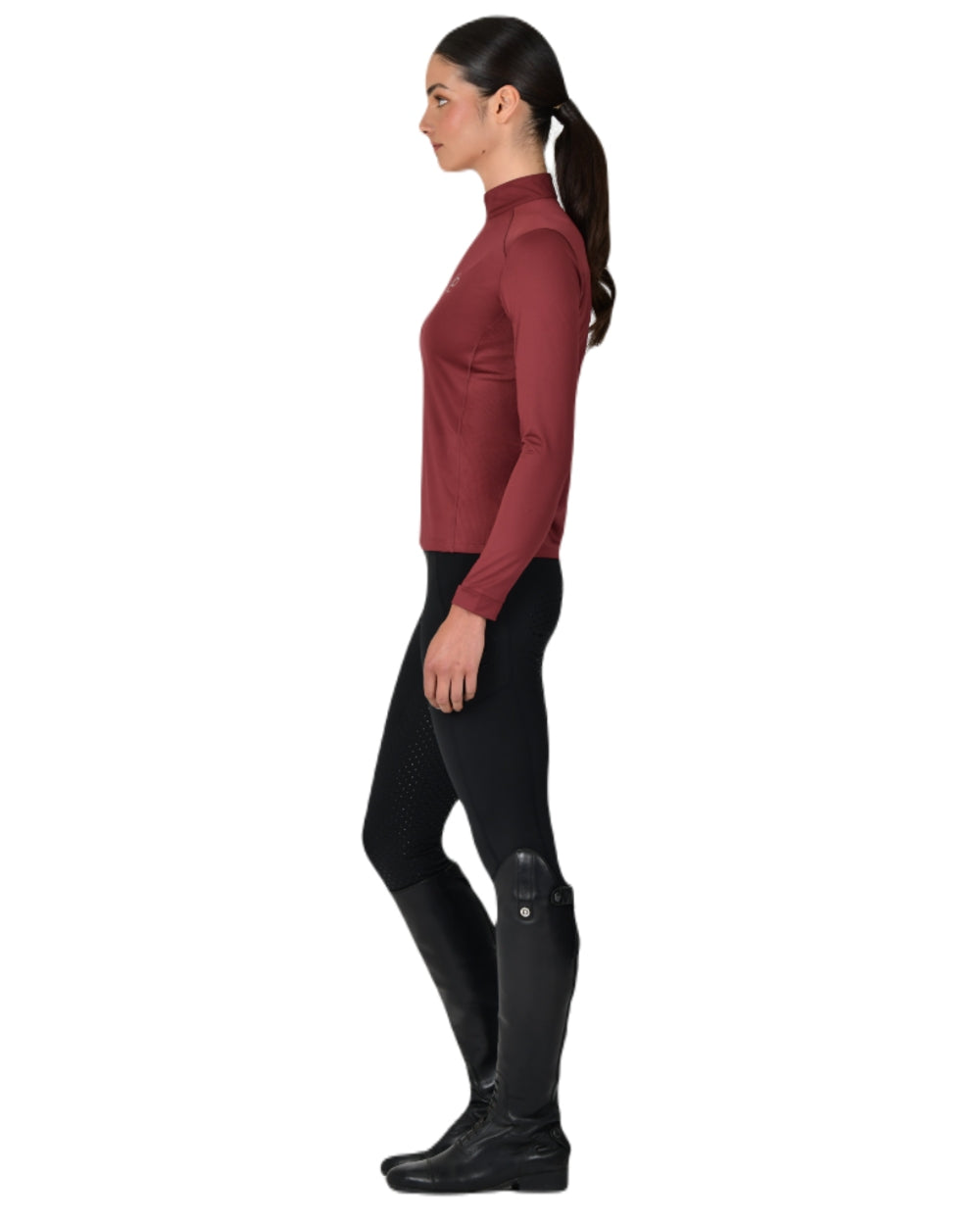 Cabernet coloured Dublin Breathable Long Sleeve Riding Top on white background 