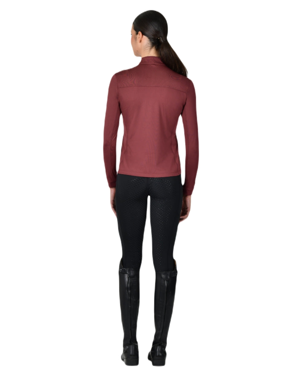 Cabernet coloured Dublin Breathable Long Sleeve Riding Top on white background 