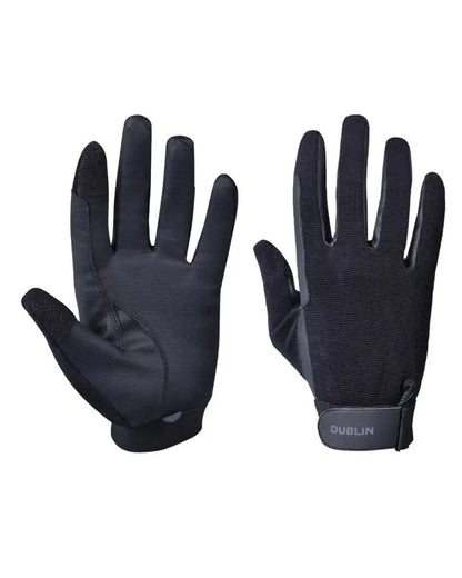 Black Coloured Dublin Childrens All Seasons Riding Gloves II on white background 