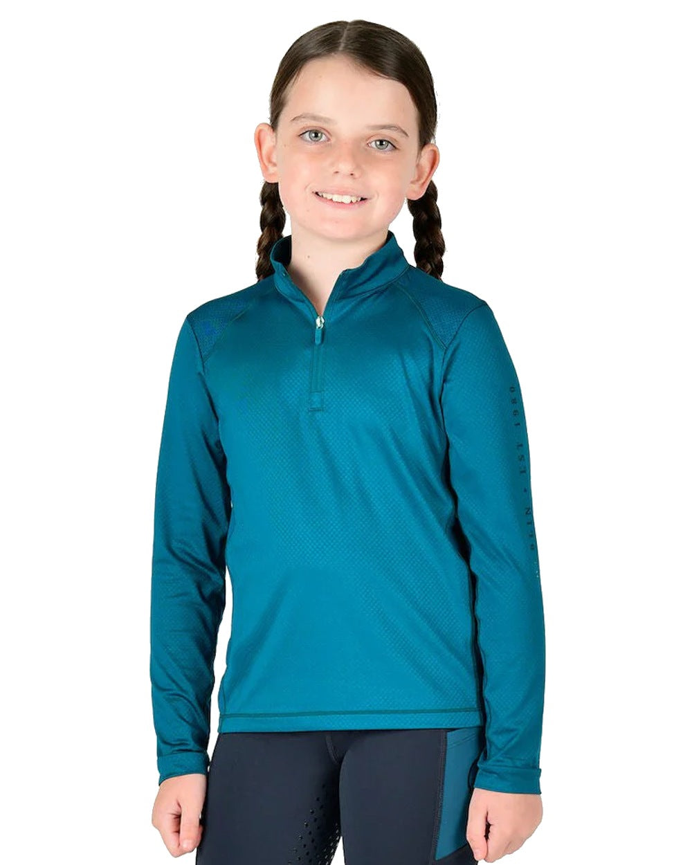 Legion Blue coloured Dublin Childrens Autumn Sally Long Sleeve Riding Top on white background 