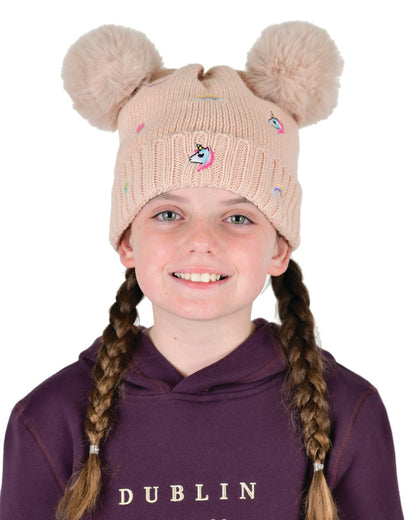 Dusty Pink coloured Dublin Childrens Embroidered Fun Beanie on white background 