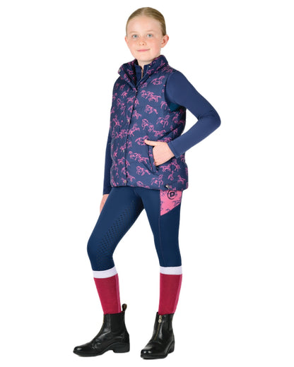 Navy Frolicking Horses coloured Dublin Childrens Patrice Everyday Puffer Vest on white background 