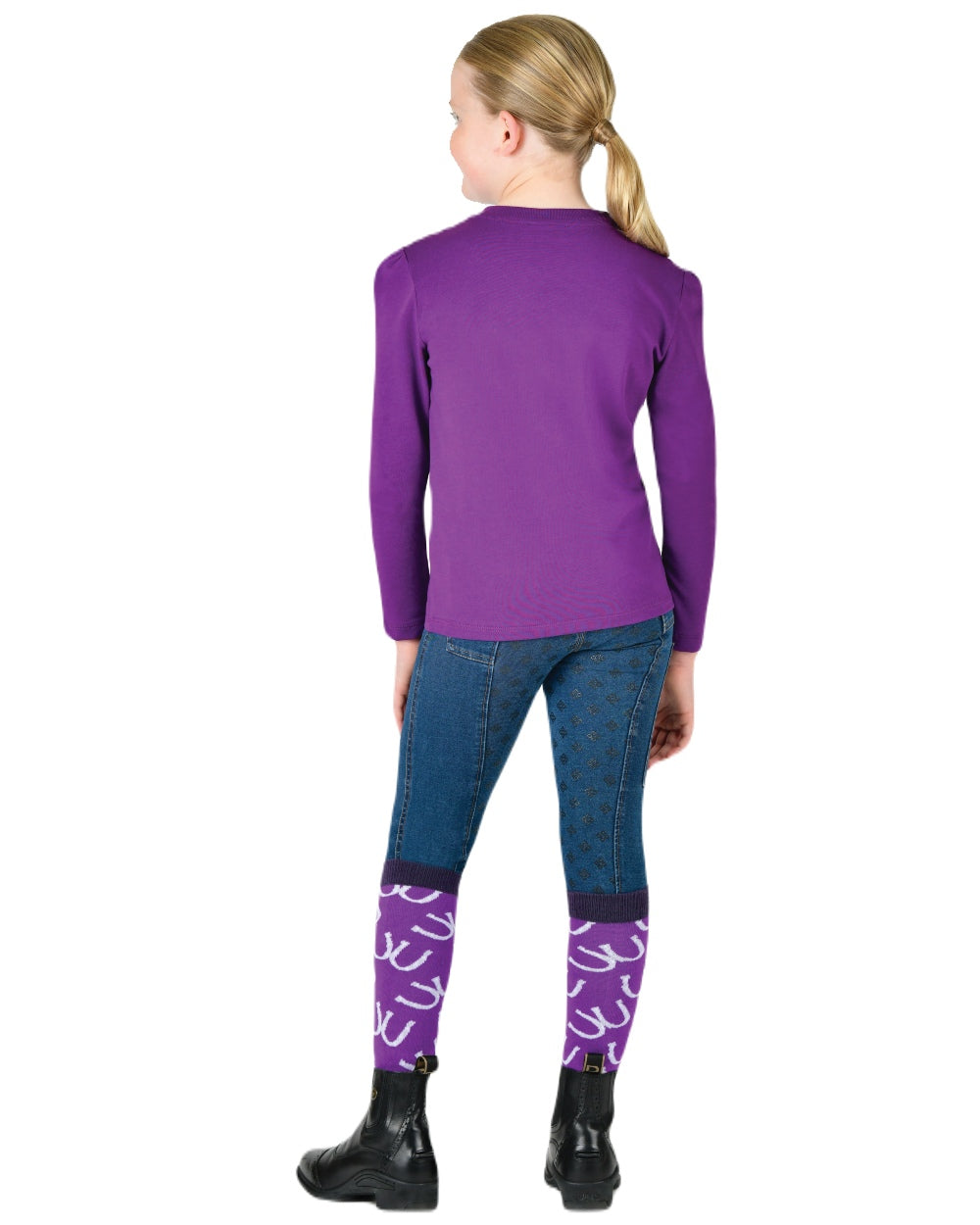 Imperial Purple Winged Ponies coloured Dublin Childrens Poppy Puff Sleeve Tee on white background 