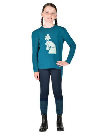 Legion Blue Pony Silhouette coloured Dublin Childrens Poppy Puff Sleeve Tee on white background 