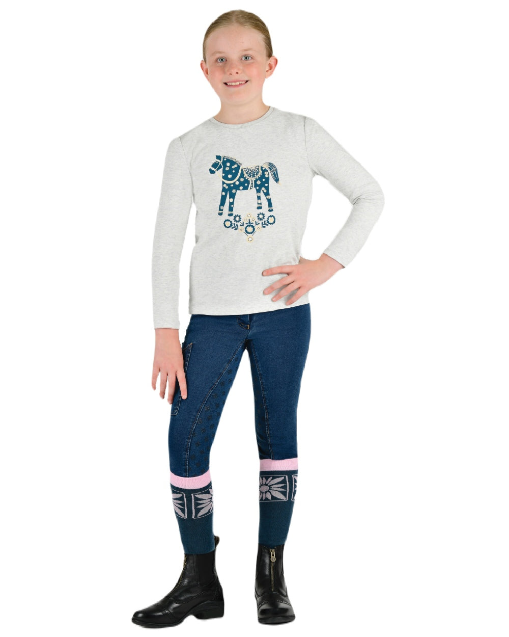 White Marle Nordic Pony coloured Dublin Childrens Poppy Puff Sleeve Tee on white background 