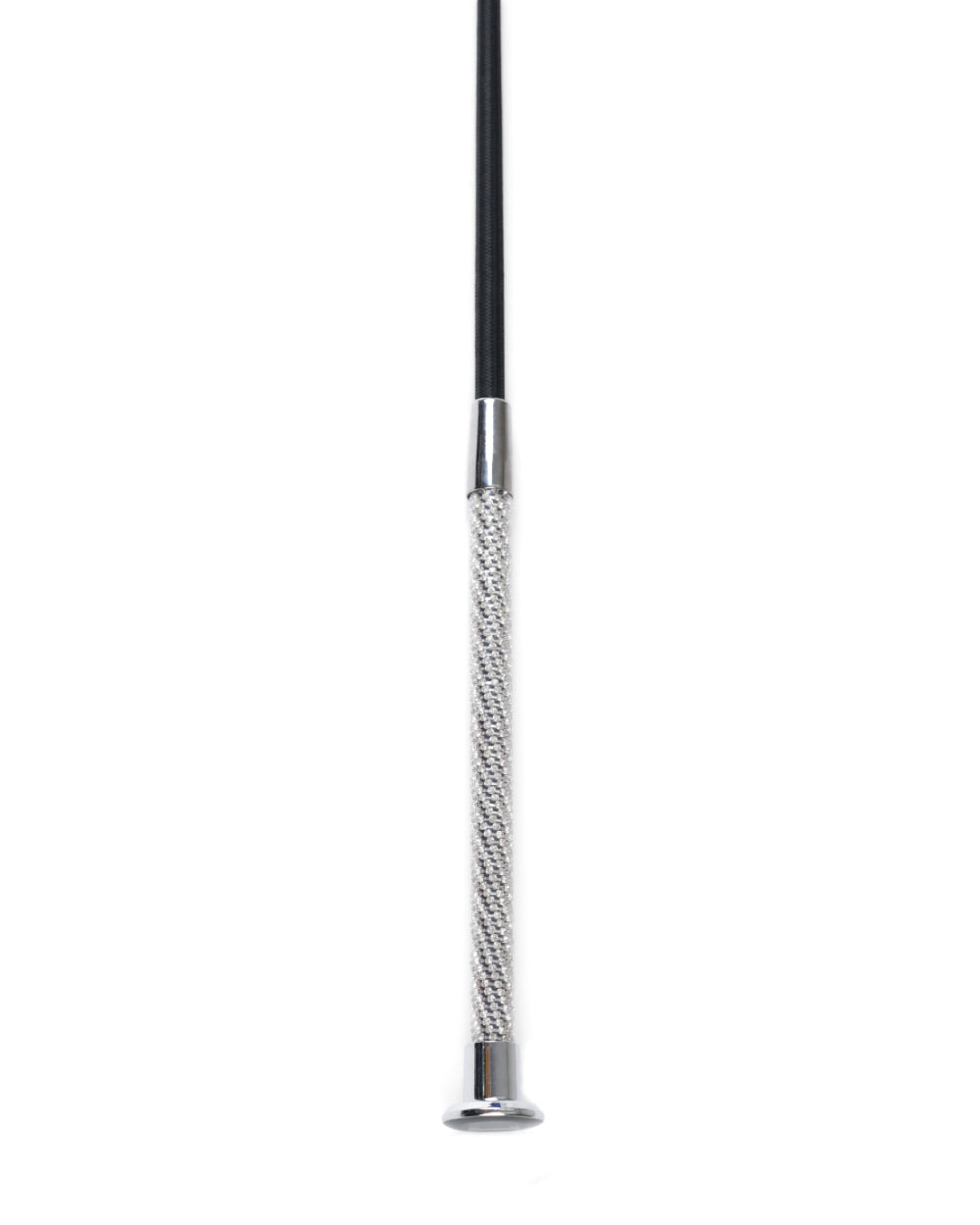 Black Coloured Dublin Crystal Handle Dressage Whip ll on white background 
