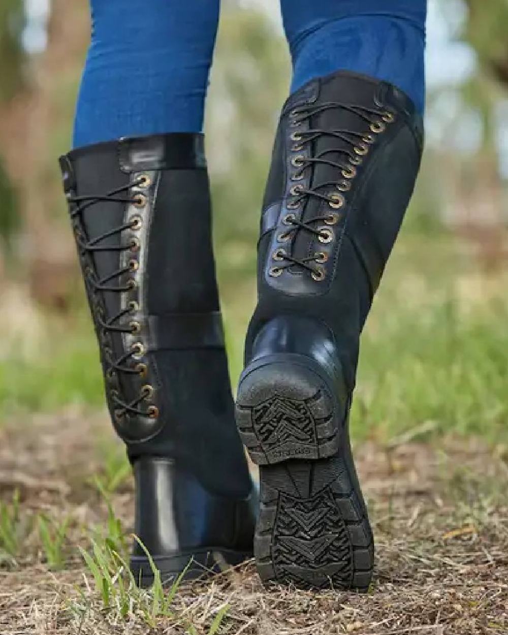 Black coloured Dublin Danman Boots on grassy background 