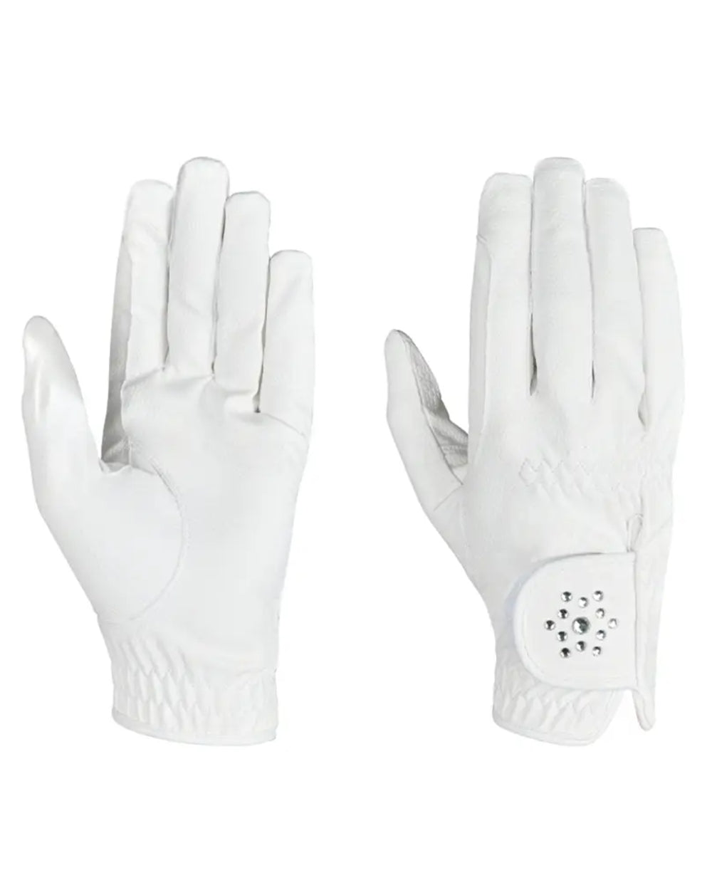 White Coloured Dublin Everyday Bling Riding Gloves on white background 