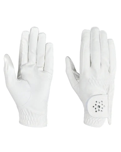 White Coloured Dublin Everyday Bling Riding Gloves on white background 