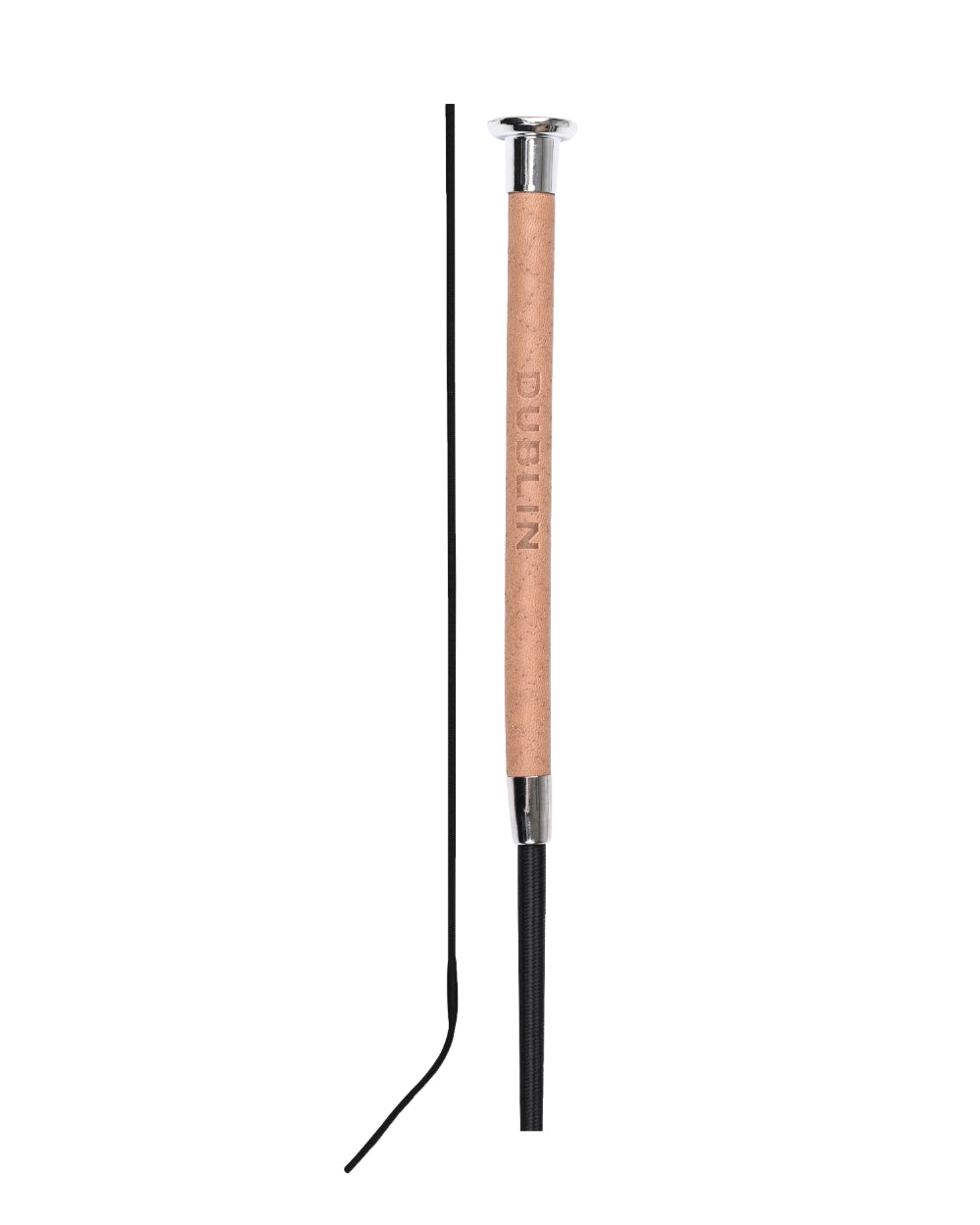 Brown Coloured Dublin Fancy Stitch Leather Dressage Whip on white background 
