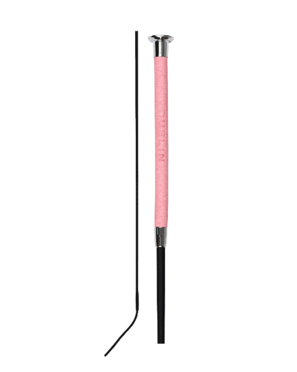 Pink Coloured Dublin Fancy Stitch Leather Dressage Whip on white background 