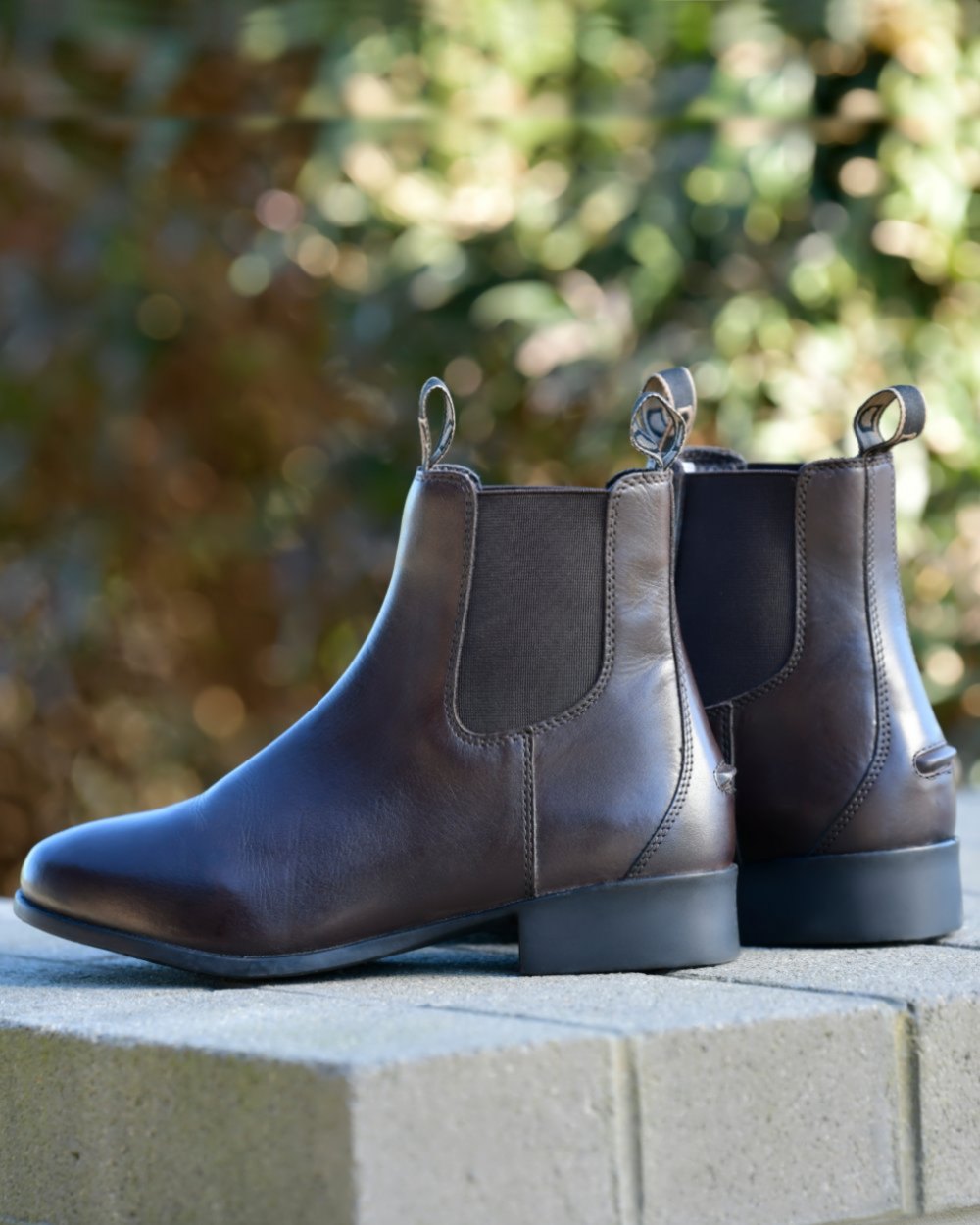 Brown Coloured Dublin Foundation Jodhpur Boots II on blurry background 