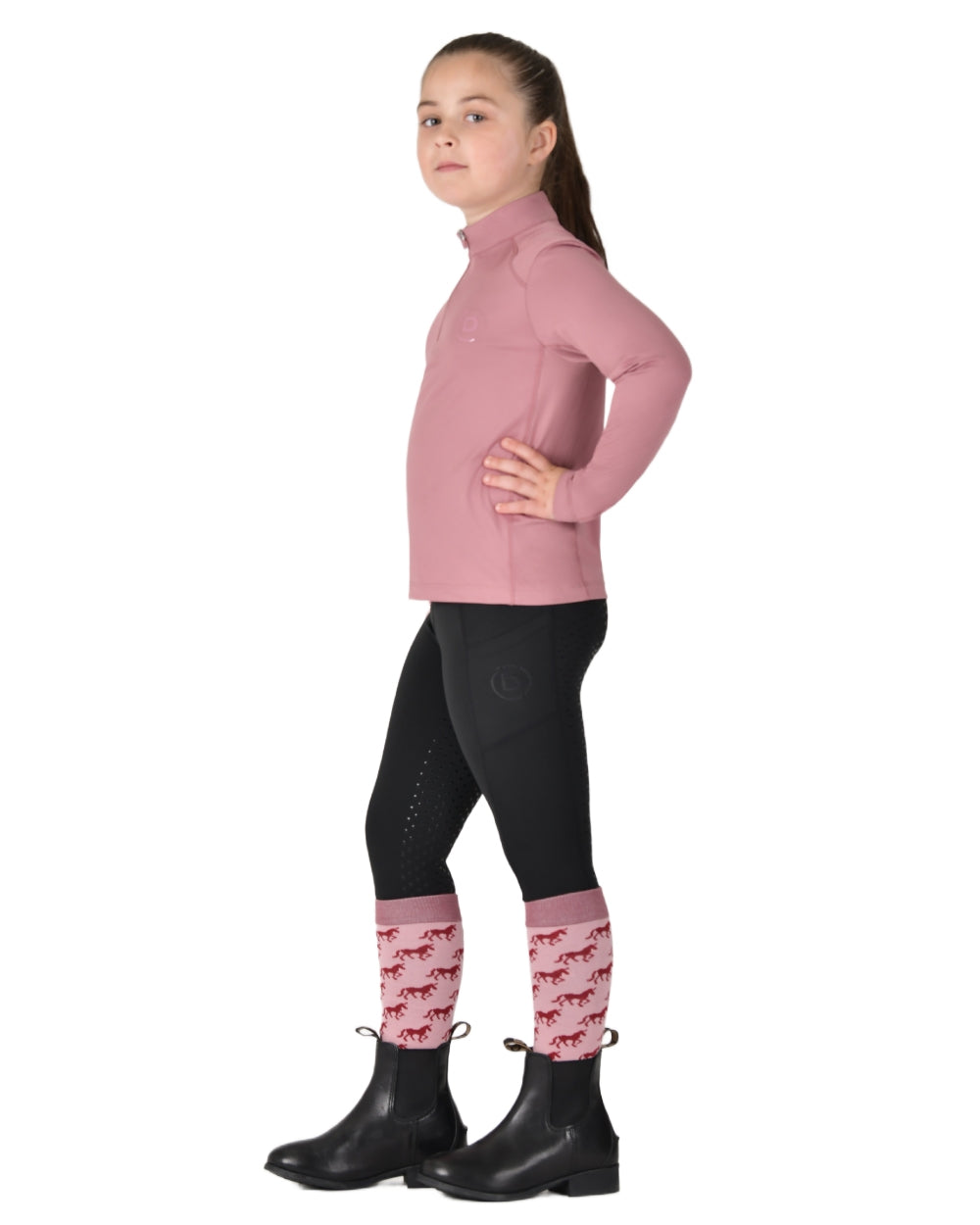 Dusty Rose coloured Dublin Kids Breathable Long Sleeve Riding Top on white background 