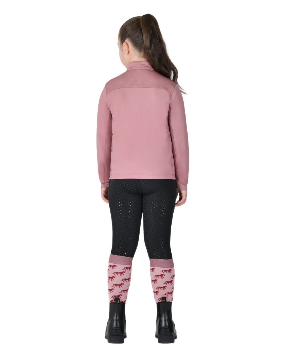 Dusty Rose coloured Dublin Kids Breathable Long Sleeve Riding Top on white background 