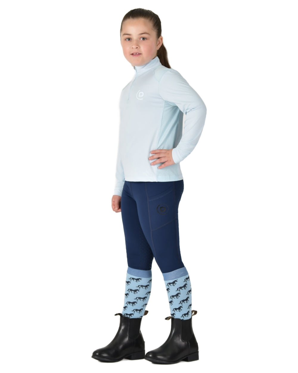 Sky Blue coloured Dublin Kids Breathable Long Sleeve Riding Top on  white background 