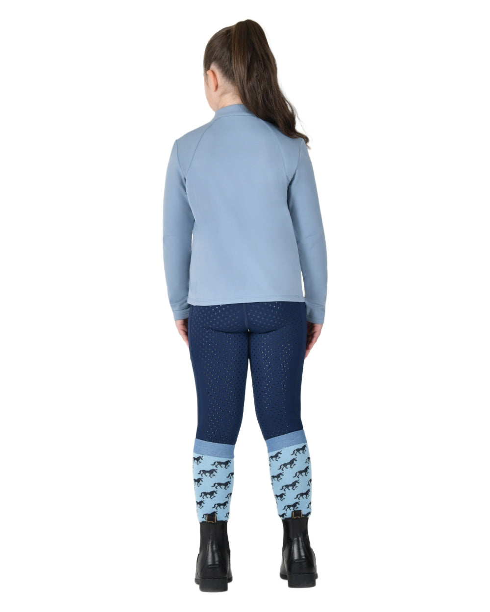 Blue Fog coloured Dublin Kids Brushed Long Sleeve Riding Top on white background 