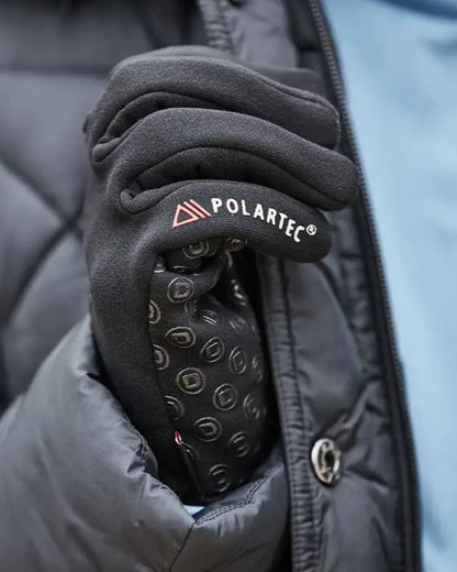 Black Coloured Dublin Polartec Fleece Riding Gloves on outdoor background 