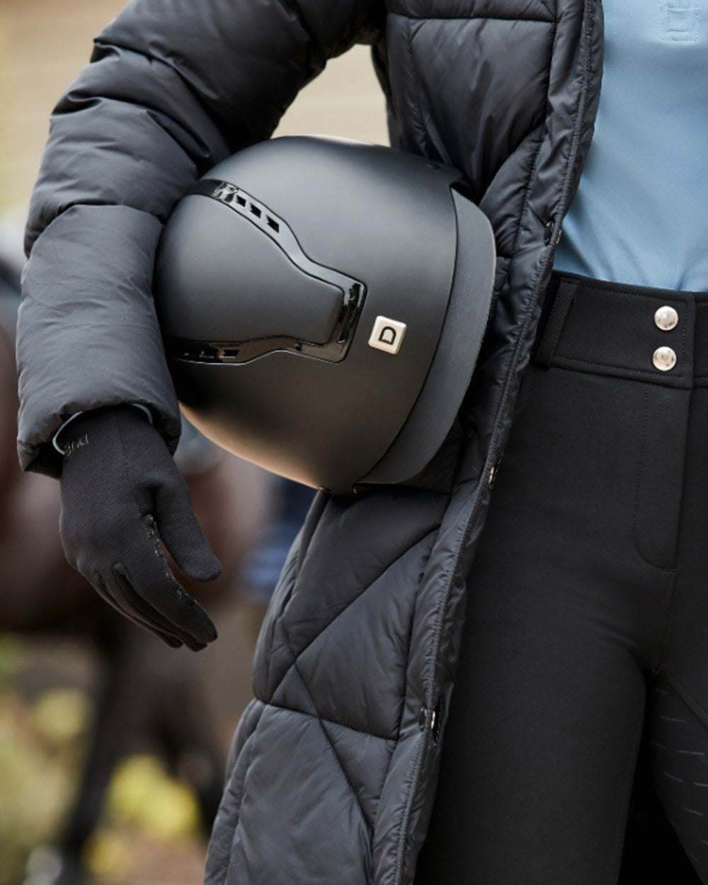 Black Coloured Dublin Polartec Fleece Riding Gloves on outdoor background 