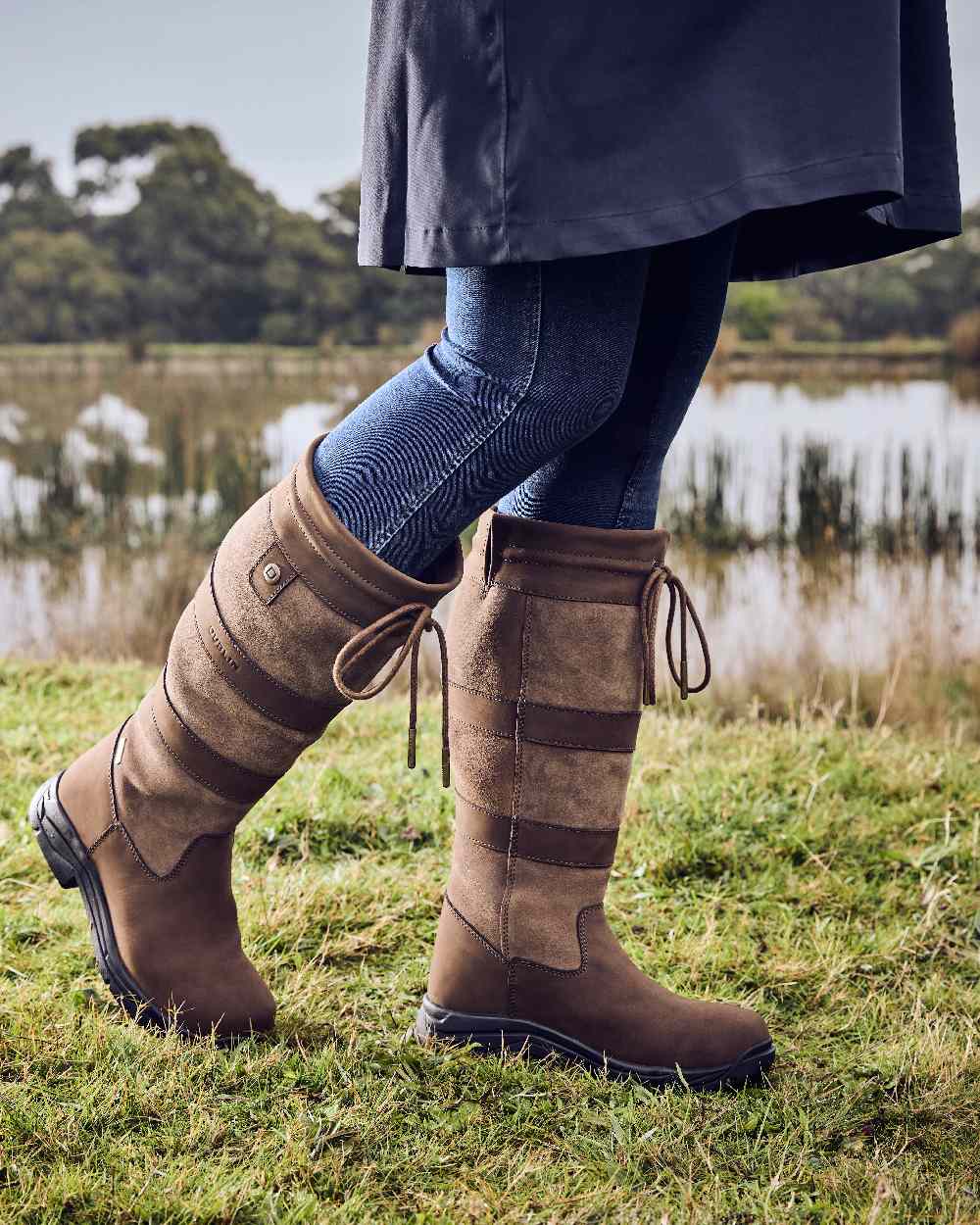 Chocolate Coloured Dublin River Boots IV on grass background 