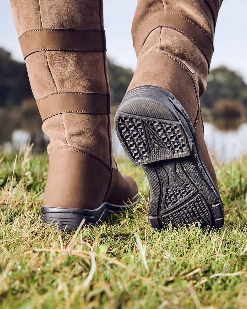 Chocolate Coloured Dublin River Boots IV on grass background 