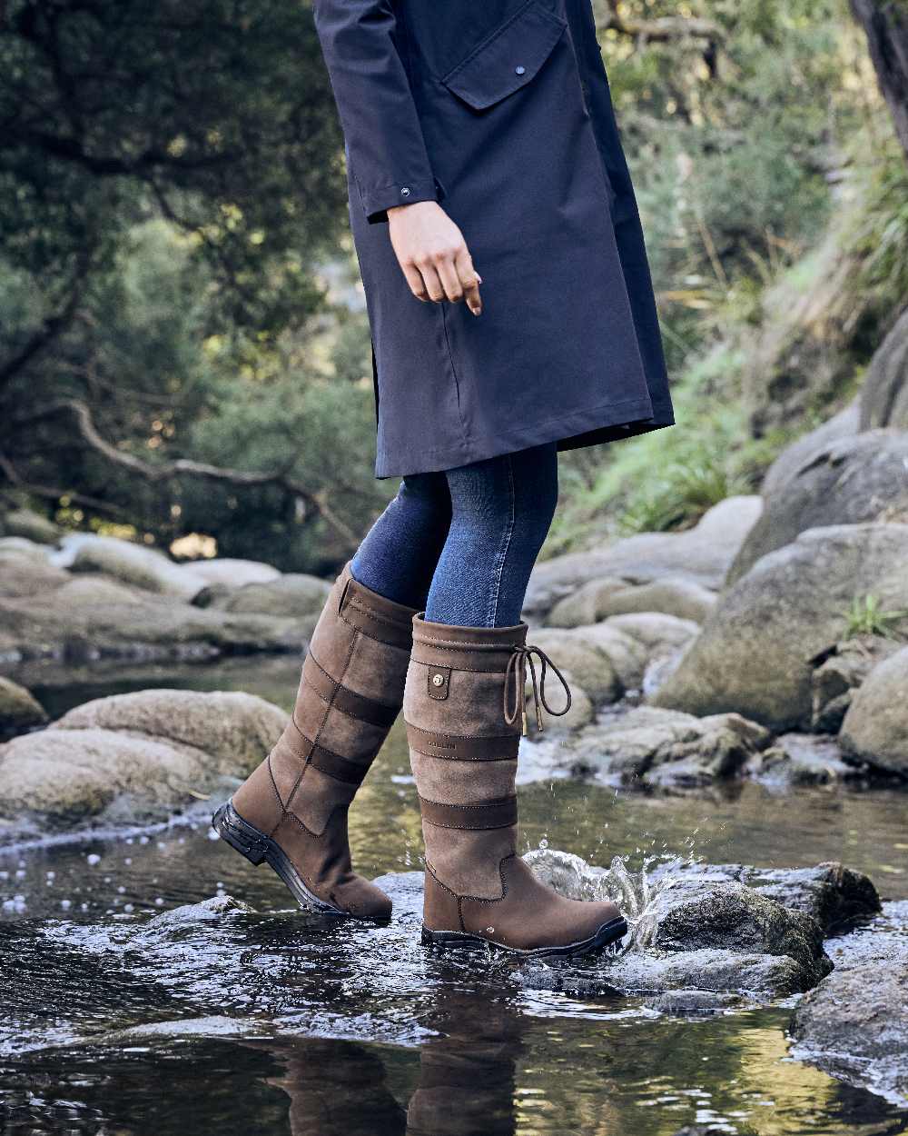 Chocolate Coloured Dublin River Boots IV on water background 