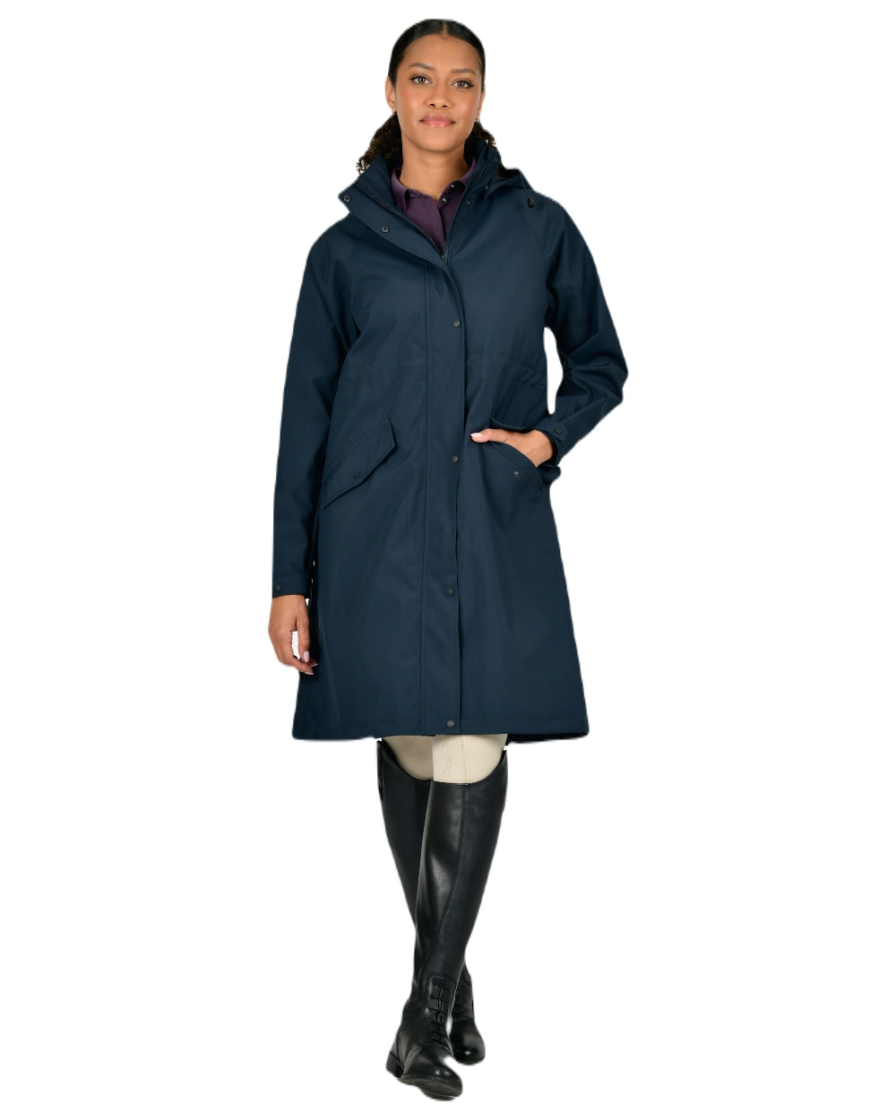 Sky Captain coloured Dublin Rowan Waterproof Riding Coat on white background 