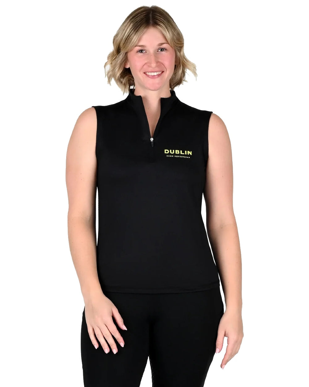 Black coloured Dublin Sammy Sleeveless Riding Top on white background 