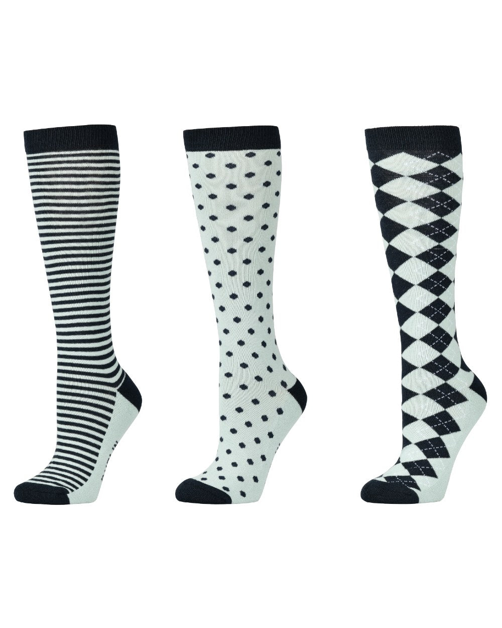 Navy Surf Spray coloured Dublin Three Pack Socks on white background 