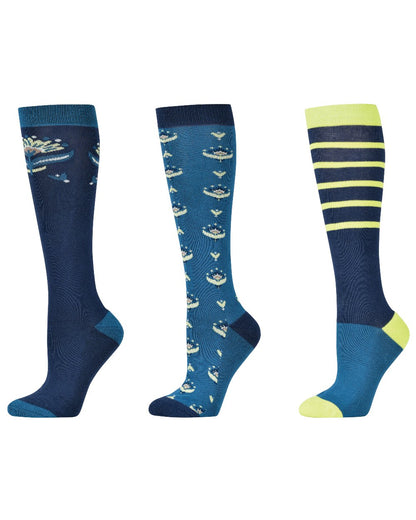 Navy Tulips coloured Dublin Three Pack Socks on white background 