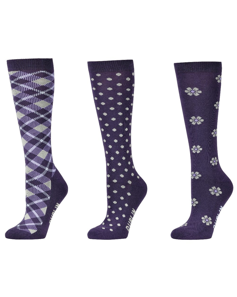 Plum Perfect coloured Dublin Three Pack Socks on white background 