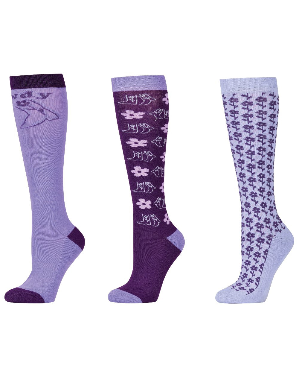 Purple Cowgirl coloured Dublin Three Pack Socks on white background 