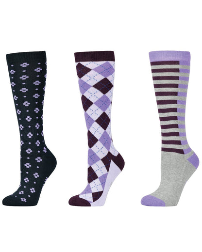 Purples coloured Dublin Three Pack Socks on white background 