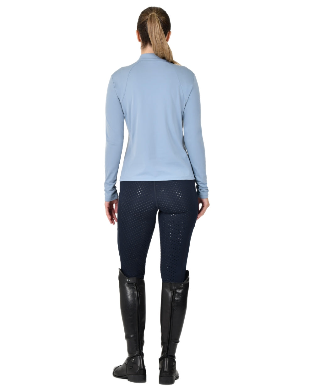 Blue Fog coloured Dublin Womens Brushed Long Sleeve Riding Top on white background 