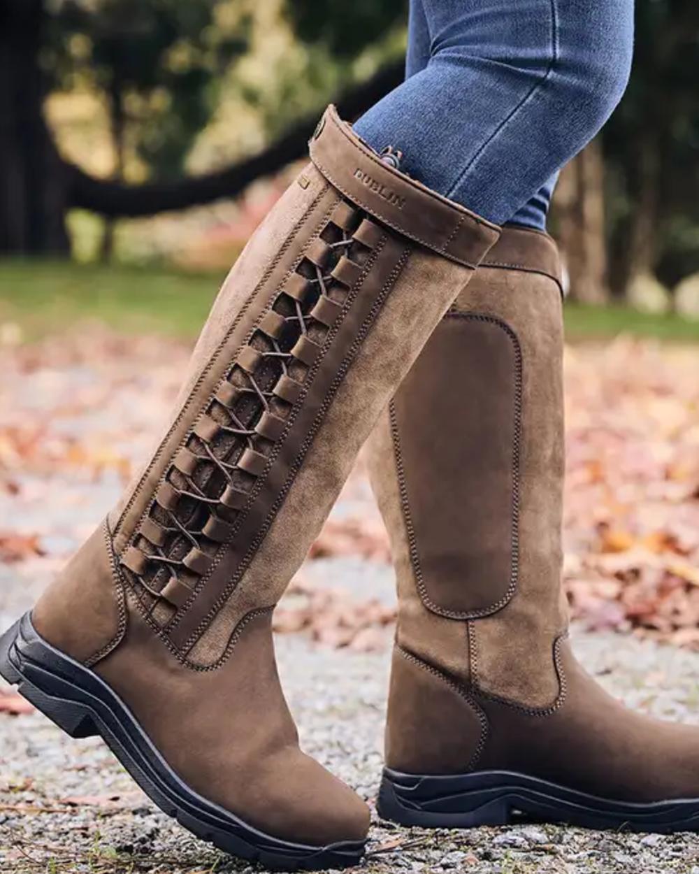 Chocolate Coloured Dublin Womens Pinnacle Boots III on outdoor background 