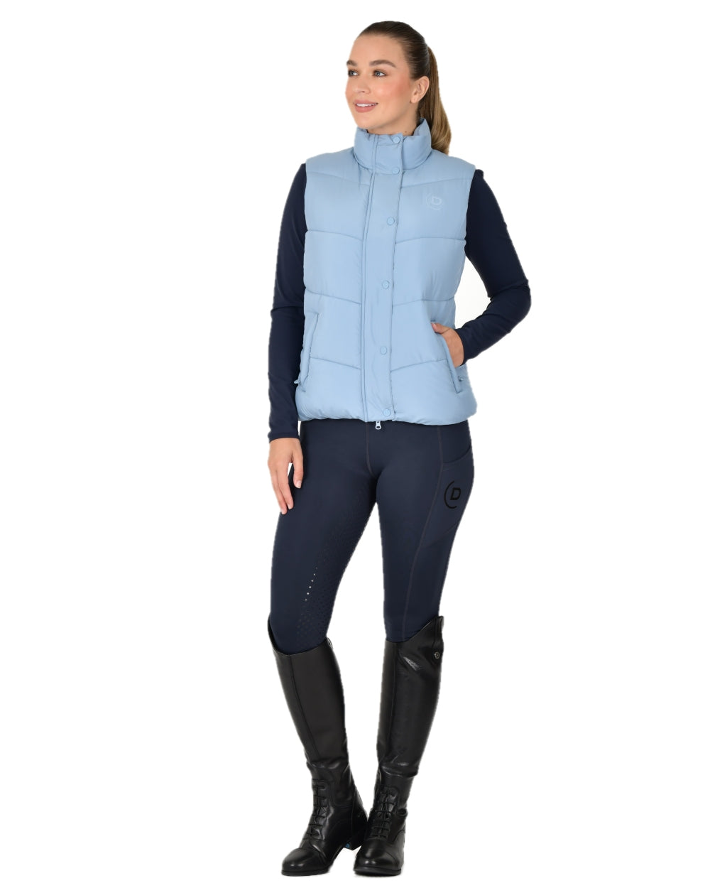 Blue Fog coloured Dublin Womens Puffer Body Warmer on white background 