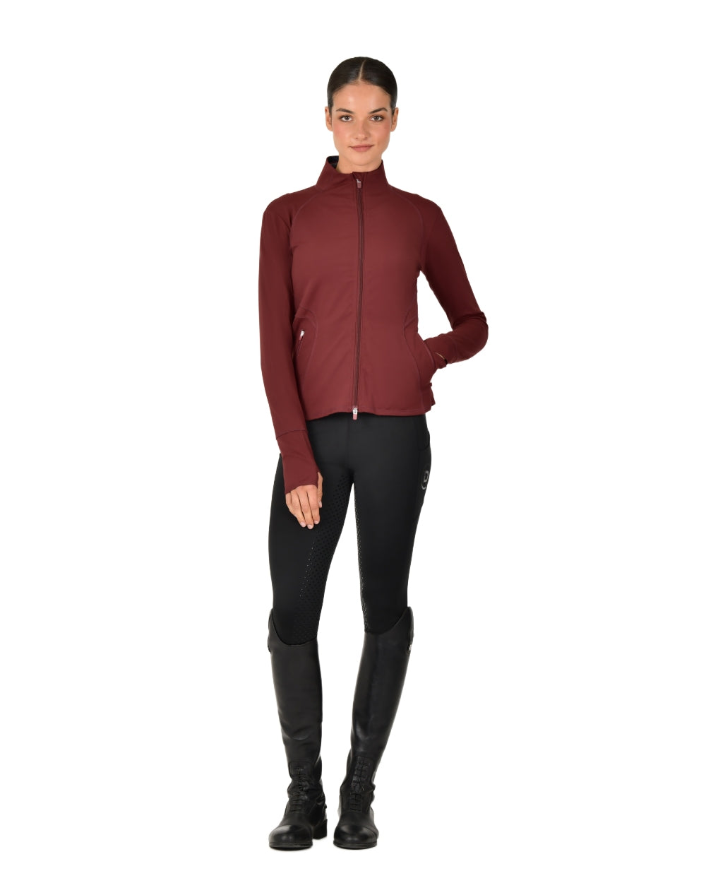Cabernet coloured Dublin Womens Versatile Fitted Zip Through Jacket on white background 