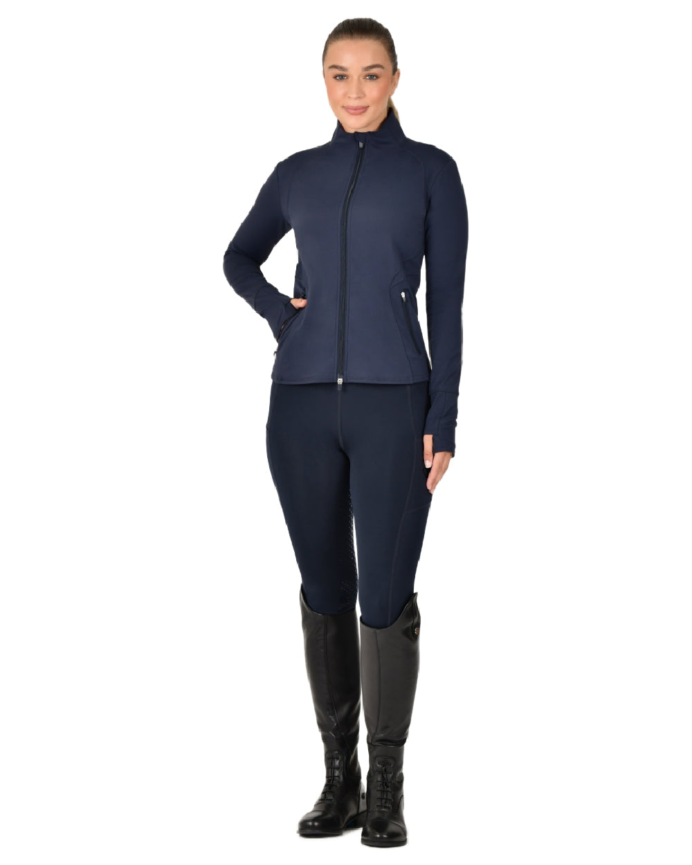 Navy coloured Dublin Womens Versatile Fitted Zip Through Jacket on white background 