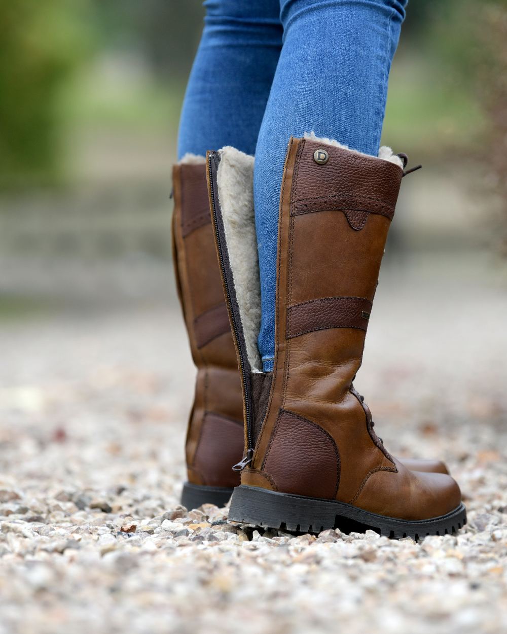 Brown Coloured Dublin Yukon Boots on blurry background 