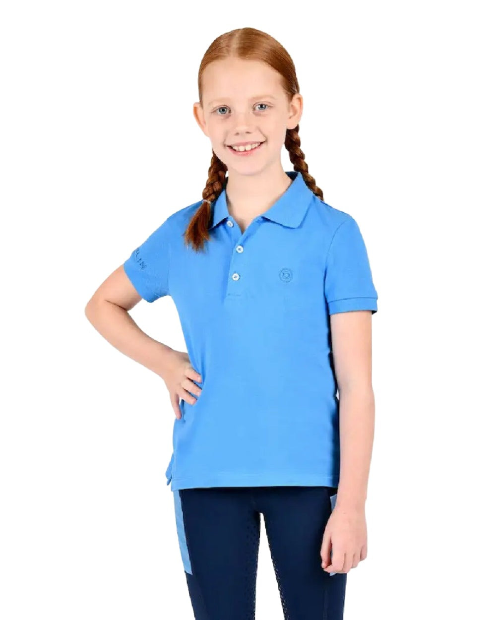 Coastal Blue coloured Dublin Childrens Darcy Short Sleeve Polo Shirt on white background 