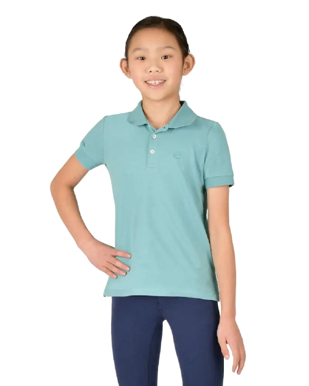 Dusty Turquoise coloured Dublin Childrens Darcy Short Sleeve Polo Shirt on white background 