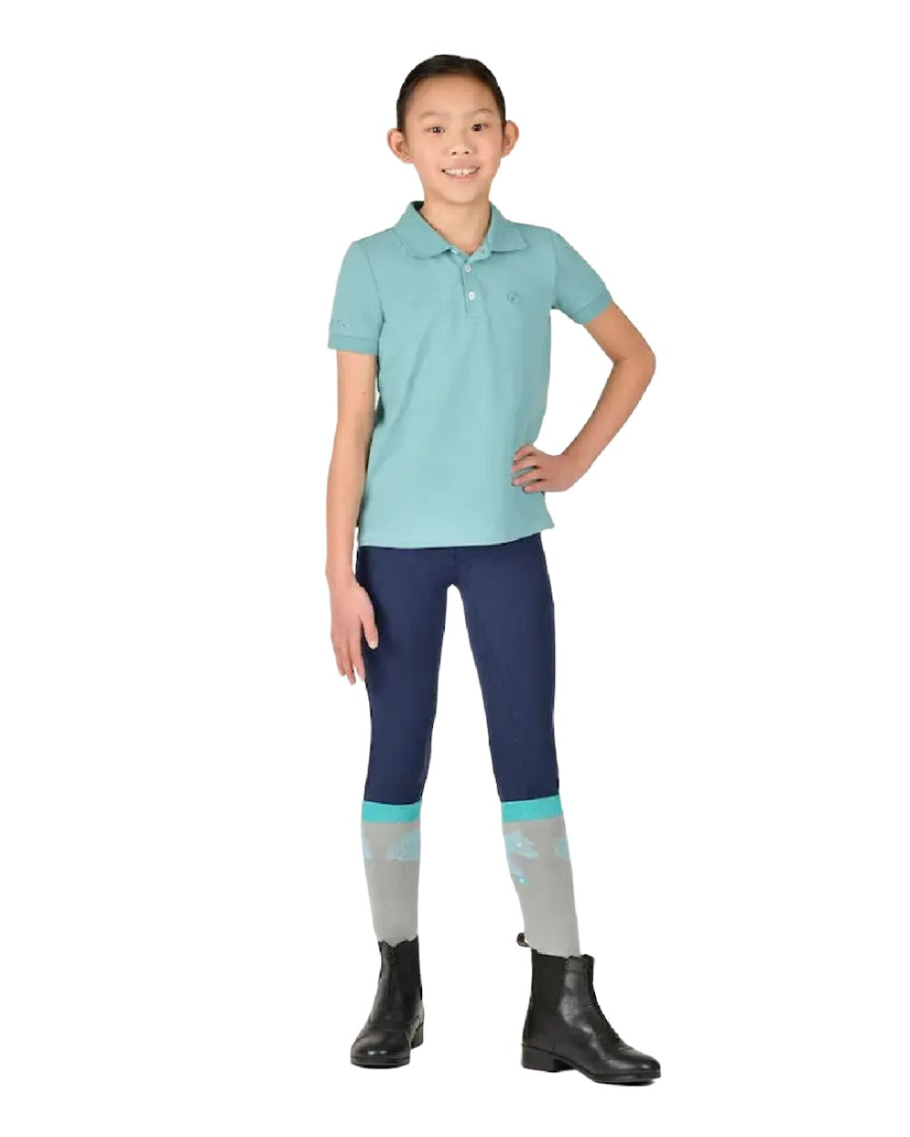 Dusty Turquoise coloured Dublin Childrens Darcy Short Sleeve Polo Shirt on white background 