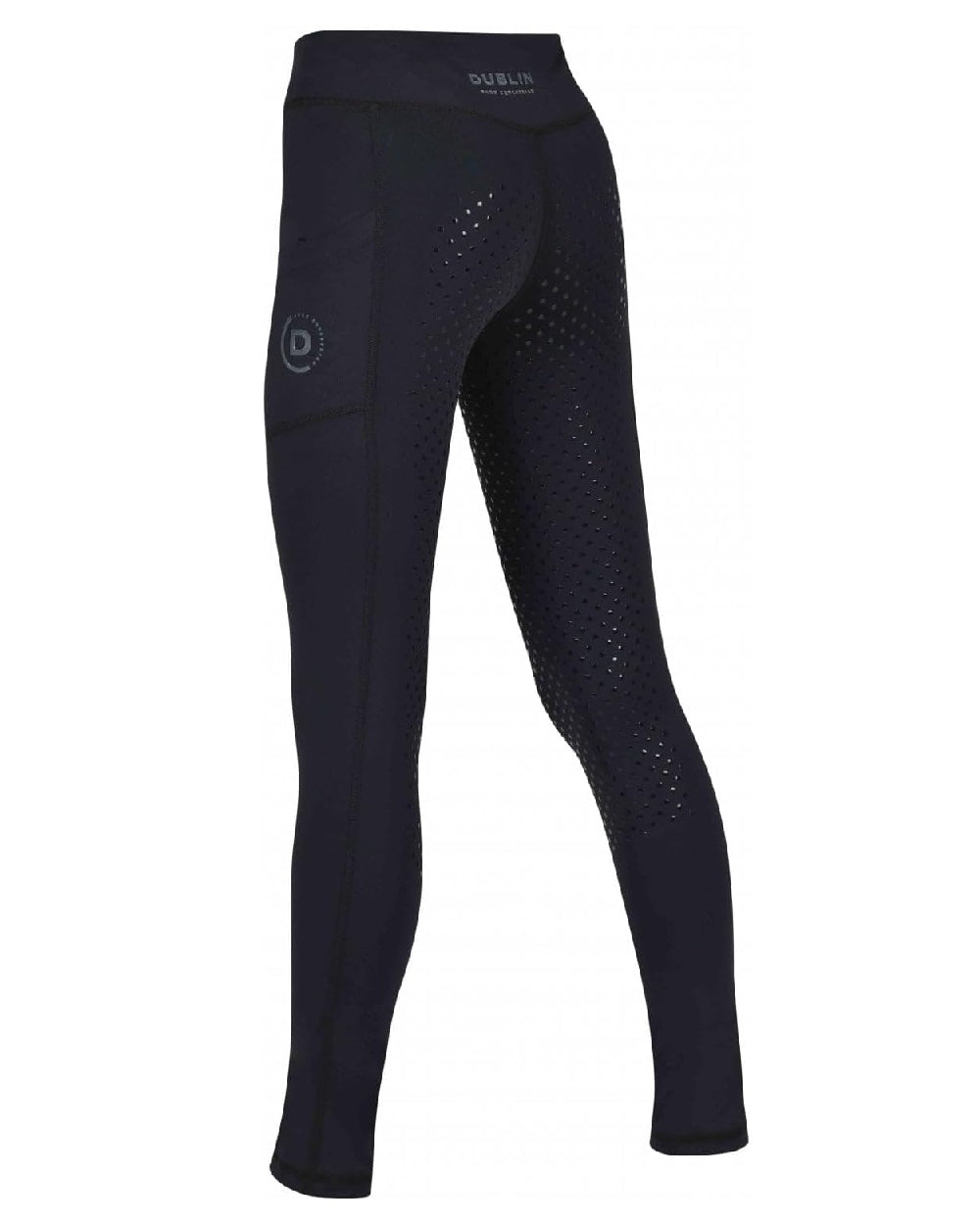 Black coloured Dublin Childrens Everyday Riding Tights on white background 
