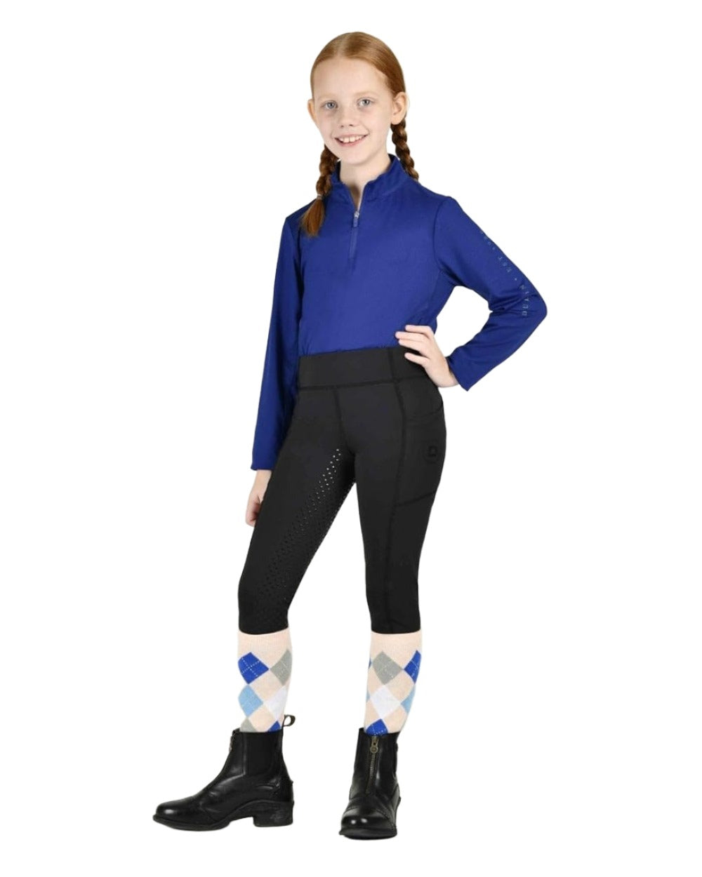 Black coloured Dublin Childrens Everyday Riding Tights on white background 