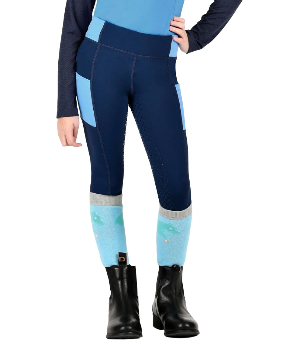 Naval Academy Coastal Blue coloured Dublin Childrens Everyday Riding Tights on white background 