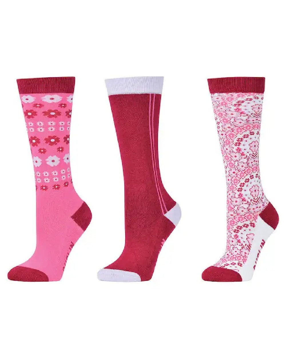 Pretty In Pink coloured Dublin Childrens Three Pack Socks on white background 